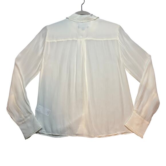 J.Crew XS Ivory Sheer Viscose Ruffle Collar Button Blouse Long Sleeve - Picture 2 of 4